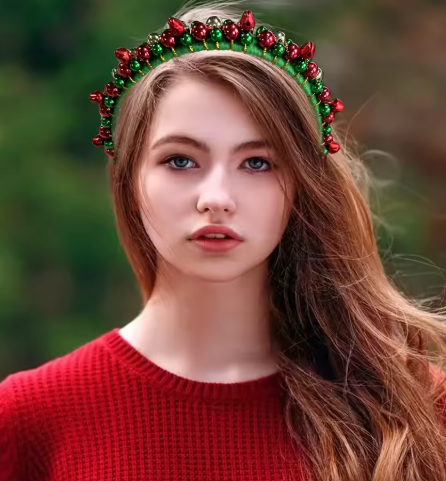 Serre-tête de Noël Festif à Perles Rouges et Vertes avec Clochettes