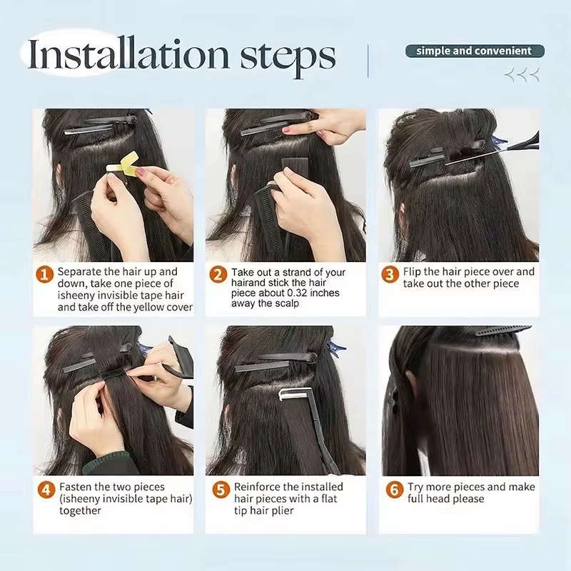 Extensions à Bandes Adhésives Premium | Brun Foncé | Cheveux Humains Remy 100% Naturels