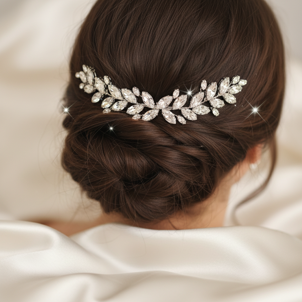 Peigne à Cheveux Feuilles & Cristaux | Bijou Cheveux Mariage