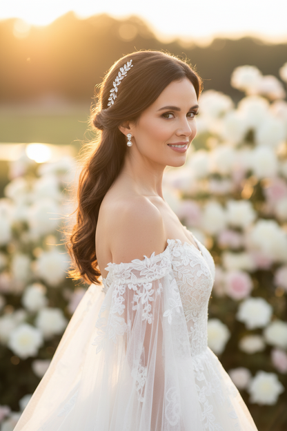 Peigne à Cheveux Feuilles & Cristaux | Bijou Cheveux Mariage