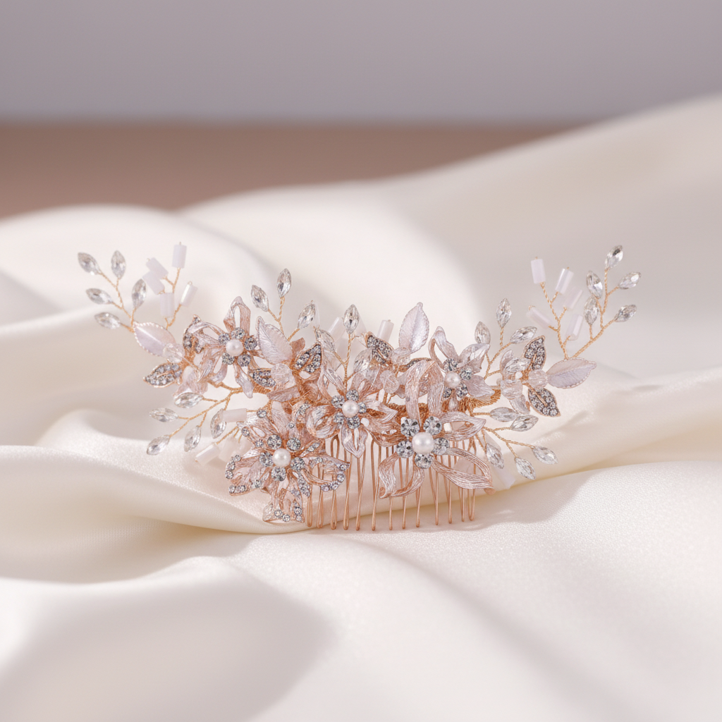 Peigne à Cheveux Cristal & Perles | Accessoire Cheveux Mariée | Bijou Cheveux Mariage