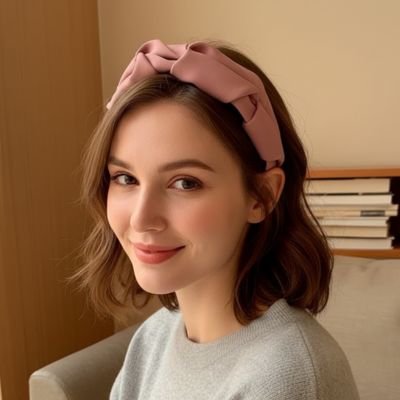 Serre-tête fleuri rose et rouge porté par une femme souriante